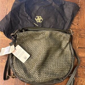 NWT - Dark Green Woven Italian Leather Shoulder Bag/backpack & dust cloth